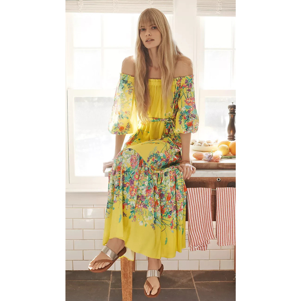 by Anthropologie Eliora Off the shoulder Floral Maxi Dress Small *Missing Belt - Picture 13 of 14
